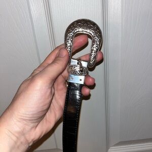 Coldwater Creek Vintage Coastal Cowgirl Silver and Black Leather Belt XL
